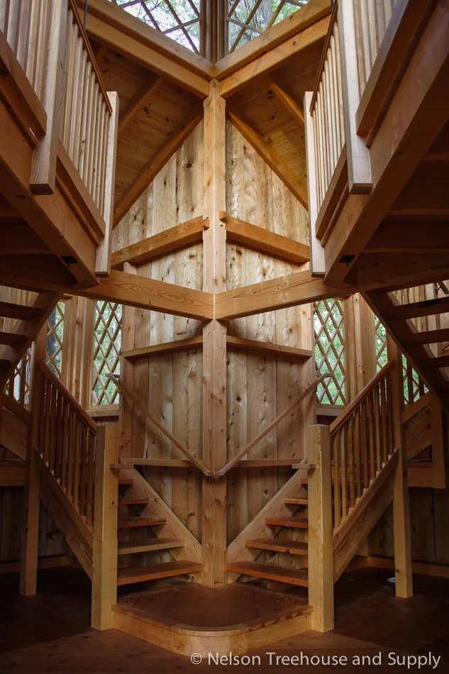 The interior of the Canopy Cathedral treehouse