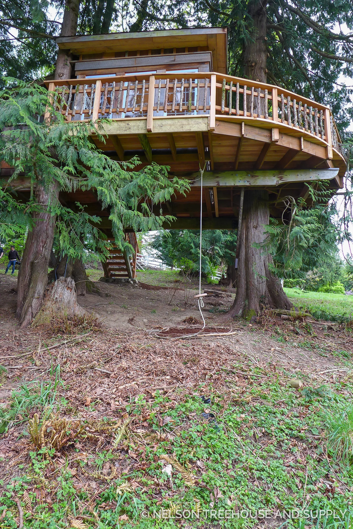 Henry added this swing beneath the platform. He and his brother, Charlie, used to play with Lolly and Peter's son, Brian, on a swing while Pete built this treehouse back in 2002.