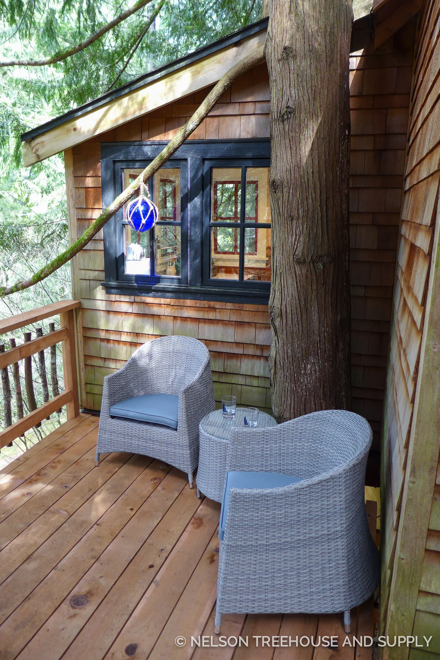 The newly enlarged deck accommodates outdoor seating.