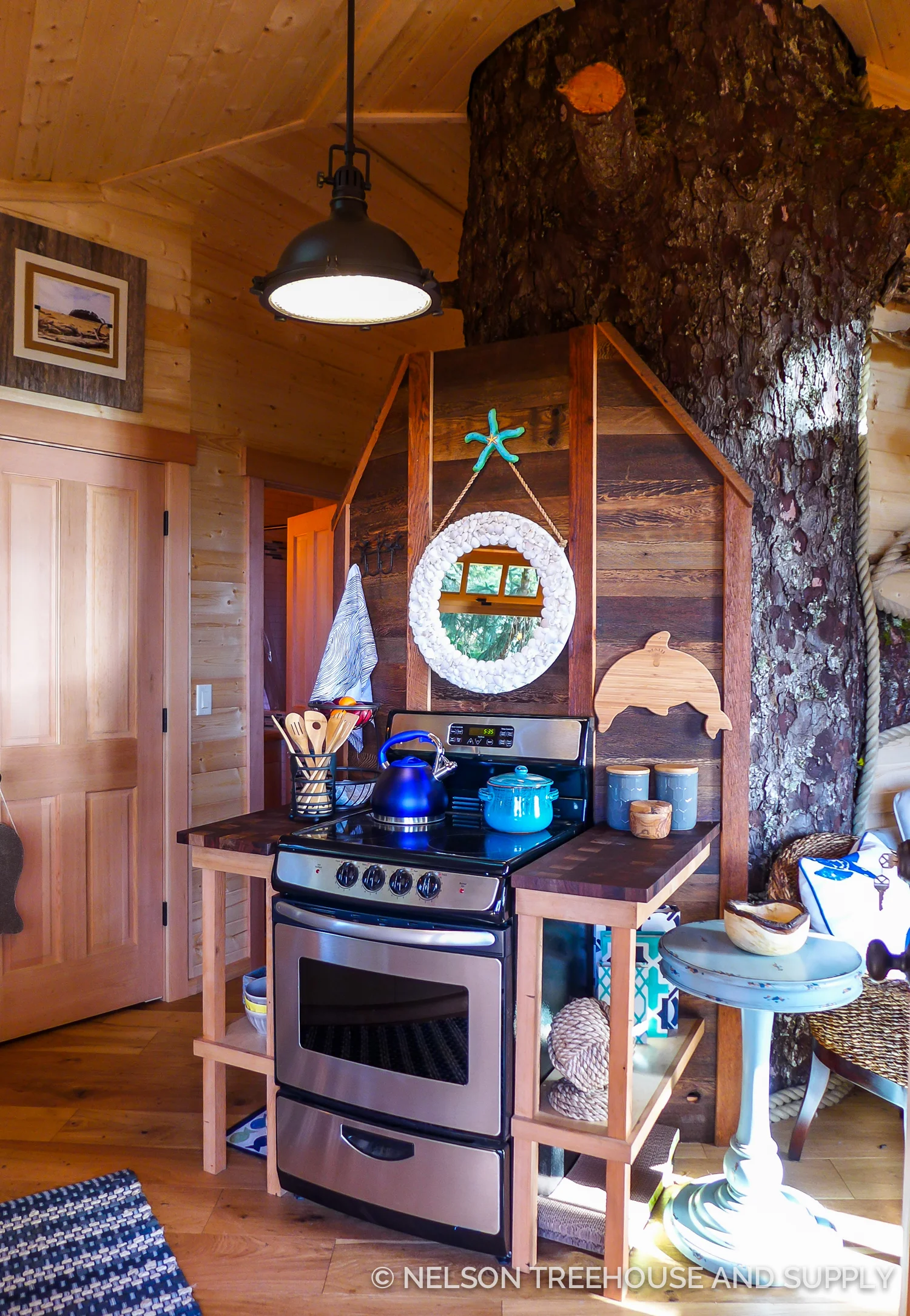 Dylan created this gorgeous kitchenette unit (complete with walnut, checkerboard cutting boards) for the Neskowin Treehouse. You can take our photo tour of this treehouse here on the blog.