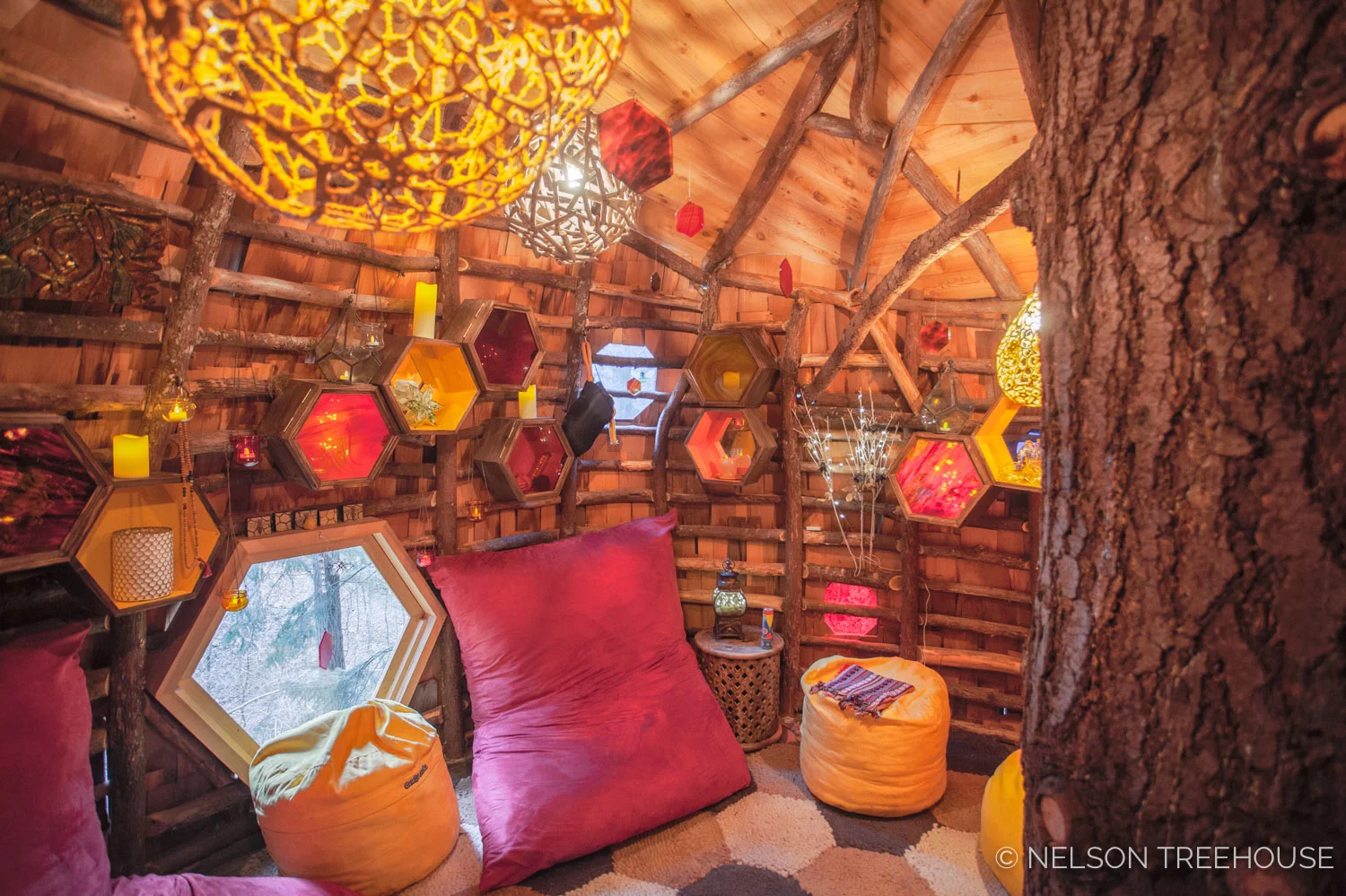 Hexagonal windows inside the beehive