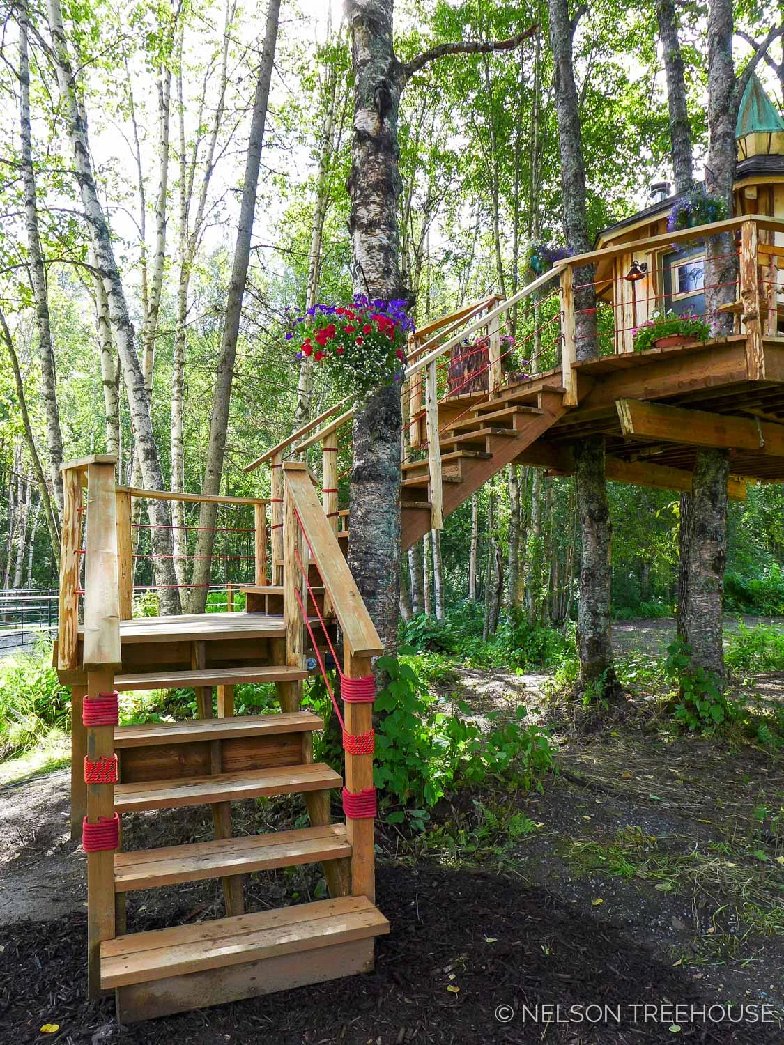 Alaskan Sauna Hut stair access - Nelson Treehouse