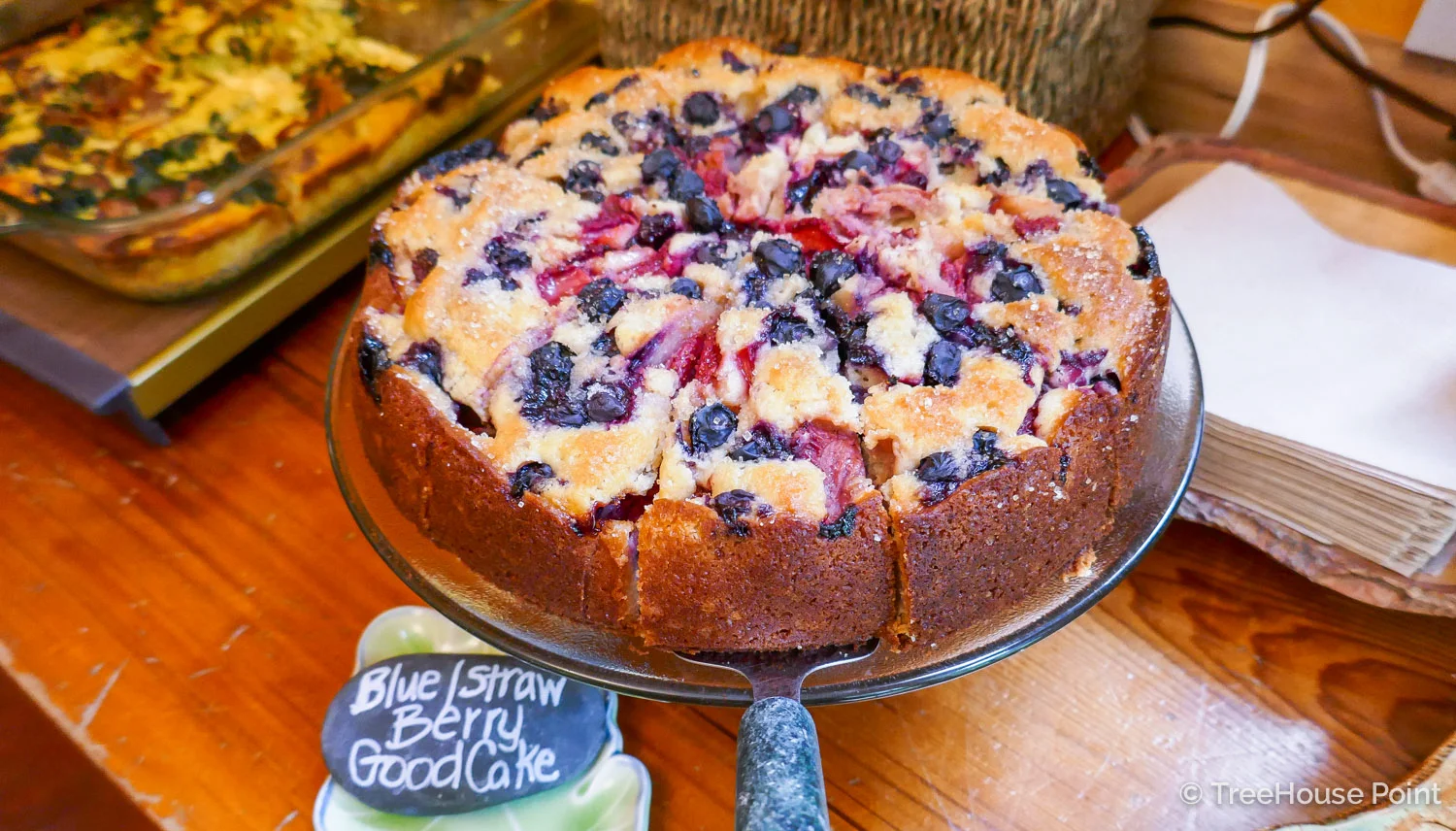 A succulent berry cake at Treehouse Point's breakfast.