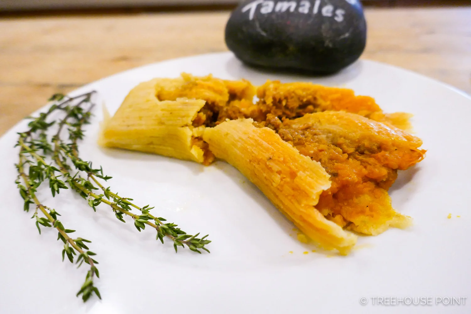 The breakfast cooks at TreeHouse Point create delectable and seasonal dishes, like these winter squash tamales.