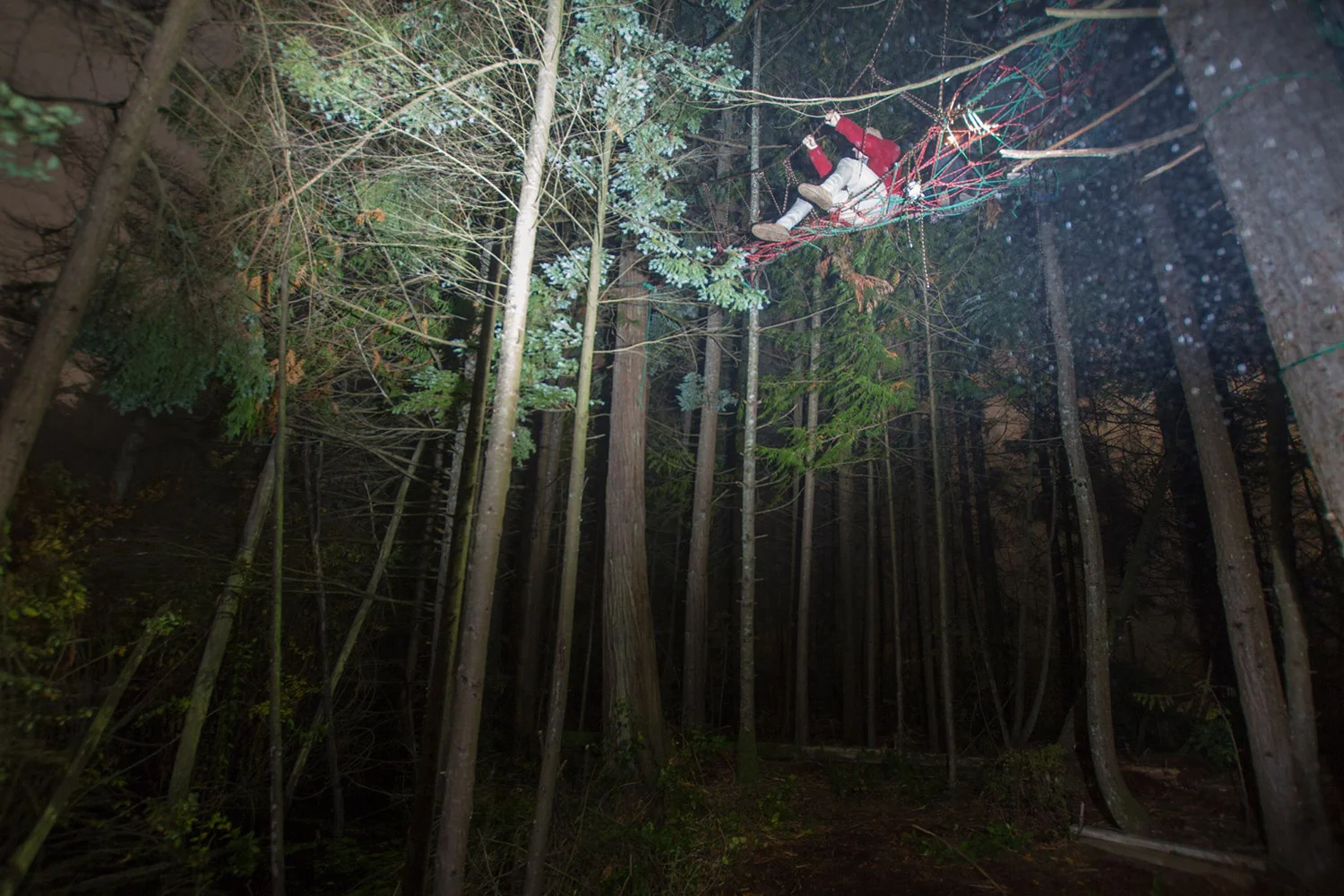 Garrett Wove this rope "Spiderweb" in the woods near his Childhood home.