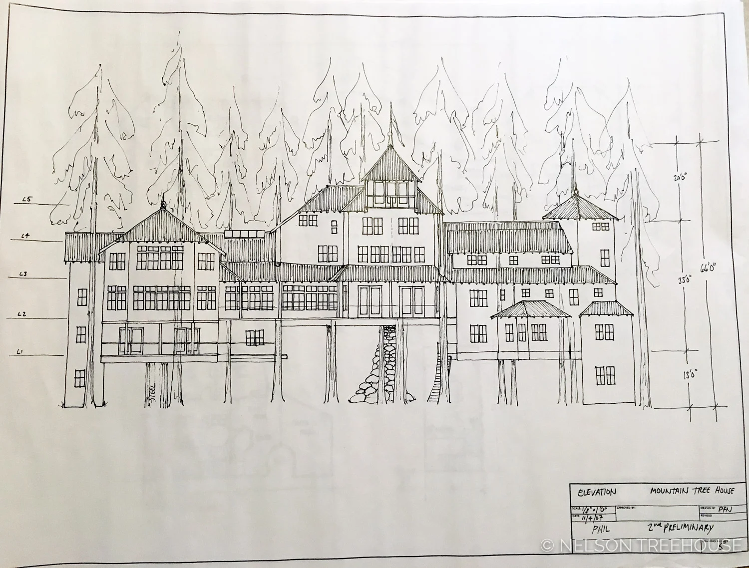 Pete Nelson's original Drawing for Phil's Treetop Castle.