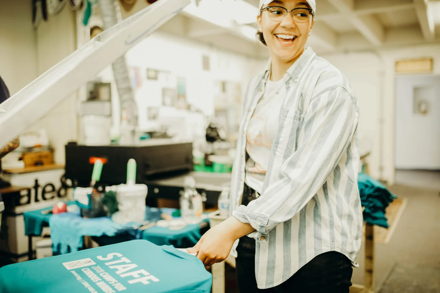 Sanctuary Screen Printing intern Jalynn. Photo courtesy of Troy Carter/Sanctuary Screen Printing.