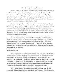 Crime Sociological theories of youth crime This essay will discuss the understanding of the sociological andpsychological factors of youth crime. It will be agreeing and disagreeing inthe above statem