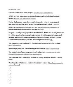 ECO 561 Week 4 Quiz  Business cycles occur when output: fluctuates around its growth trend ]  Which of these statements best describes a complete individual business cycle?: Movement from peak to trou