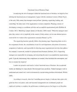 Functional Area of Business Paper