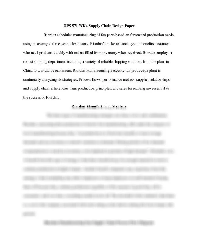 OPS  WK4 Supply Chain Design Paper