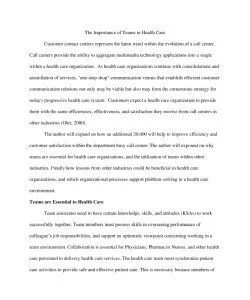 The Importance of Teams in Health Care