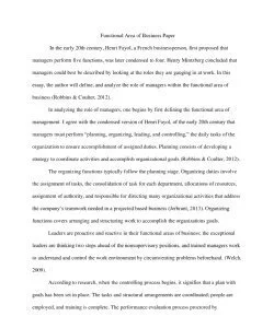  Functional Area of Business Paper