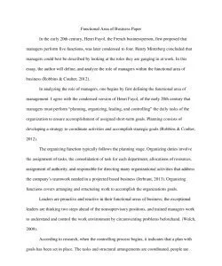 Functional Area of Business Paper