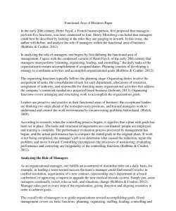 Functional Area of Business Paper