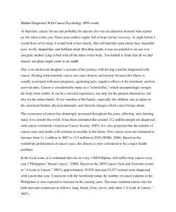 Mother Diagnosed with Cancer Psychology 4994 words   