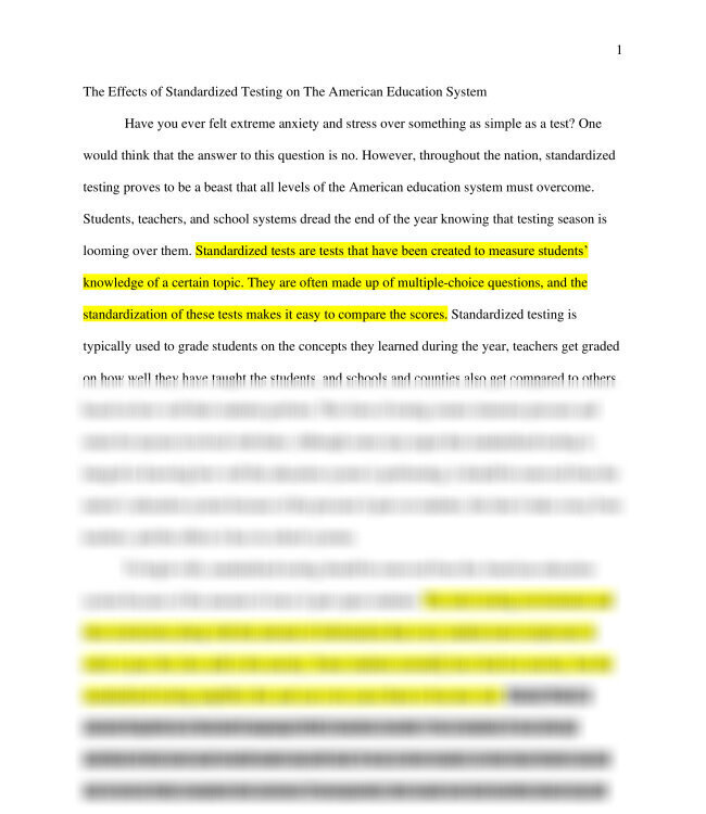 The Effects of Standardized Testing on The American Education System Have you ever felt extreme anxiety and stress over something as simple as a test? One would think that the answer to this questio