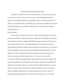 Quantitative Nursing Research Study Critique