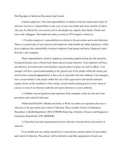 The Principles of Infection Prevention And Control Explain employees’ roles and responsibilities in relation to the prevention and control of infection You have a responsibility to take care of your o