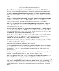 Crime, Crime in the United States, Criminology The overall crime rate among youth inched up by just three per cent between 2000 and 2017, but homicides and other violent crimes are becoming more commo