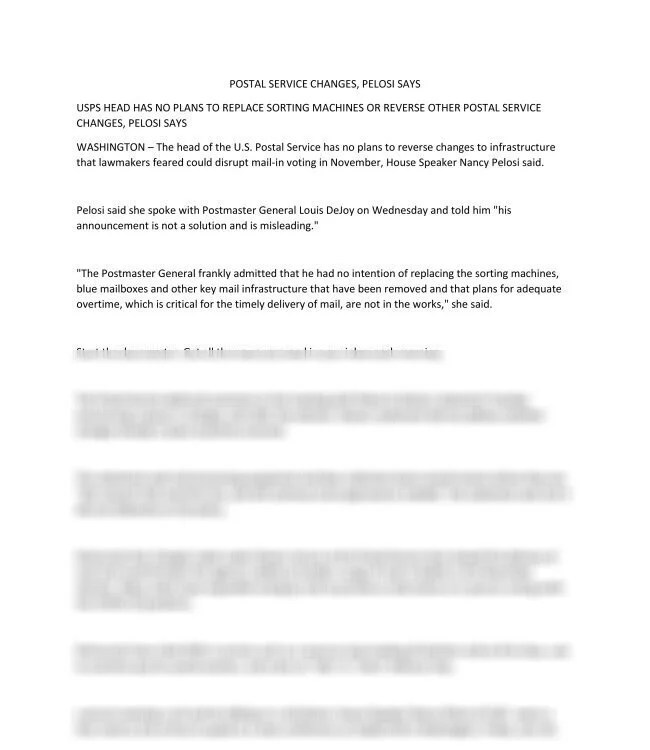 USPS head has no plans to replace sorting machines or reverse other Postal Service changes, Pelosi says_thumb-0.jpg