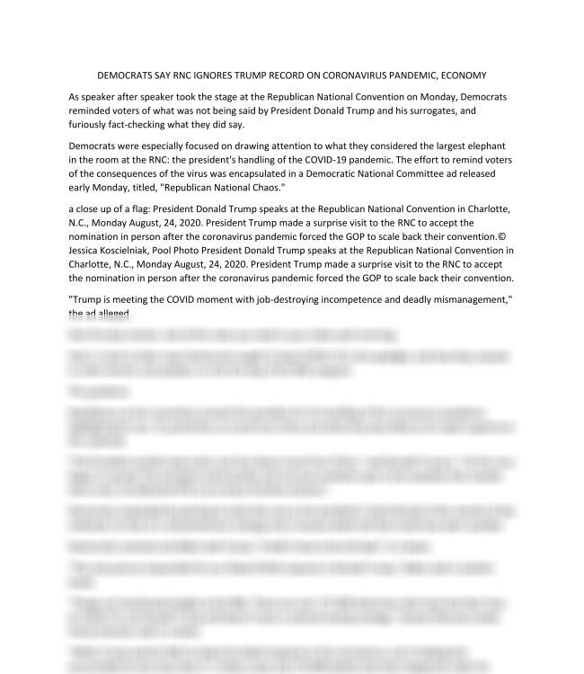 DEMOCRATS SAY RNC IGNORES TRUMP RECORD ON CORONAVIRUS PANDEMIC, ECONOMY