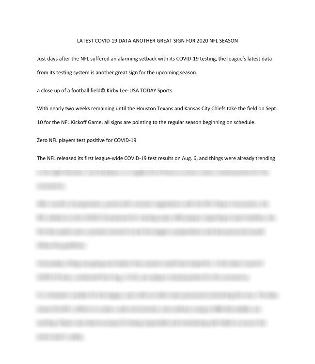 LATEST COVID-19 DATA ANOTHER GREAT SIGN FOR 2020 NFL SEASON