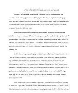 CLASSIFICATION OF MATH, LOGIC, AND MUSIC AS LANGUAGE