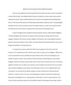 BENEFITS OF PSYCHOLOGY WITHIN COMPUTER SCIENCE 