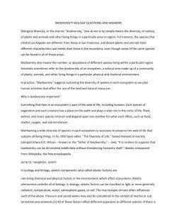 BIODIVERSITY BIOLOGY QUESTIONS AND ANSWERS 
