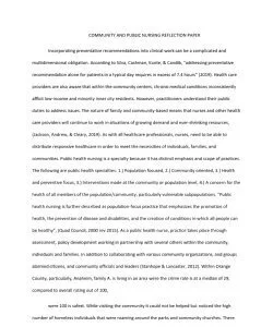 COMMUNITY AND PUBLIC NURSING REFLECTION PAPER