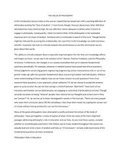 THE VALUE OF PHILOSOPHY