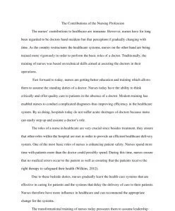 The Contributions of the Nursing Profession