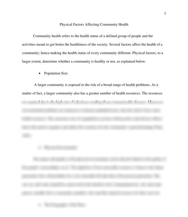 Physical Factors Affecting Community Health