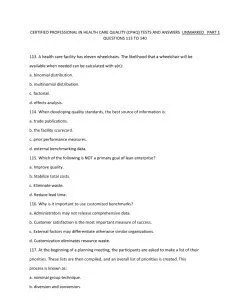 CERTIFIED PROFESSIONAL IN HEALTH CARE QUALITY (CPHQ) TESTS AND ANSWERS  UNMARKED   PART 1 QUESTIONS 113 TO 140_thumb-0.jpg