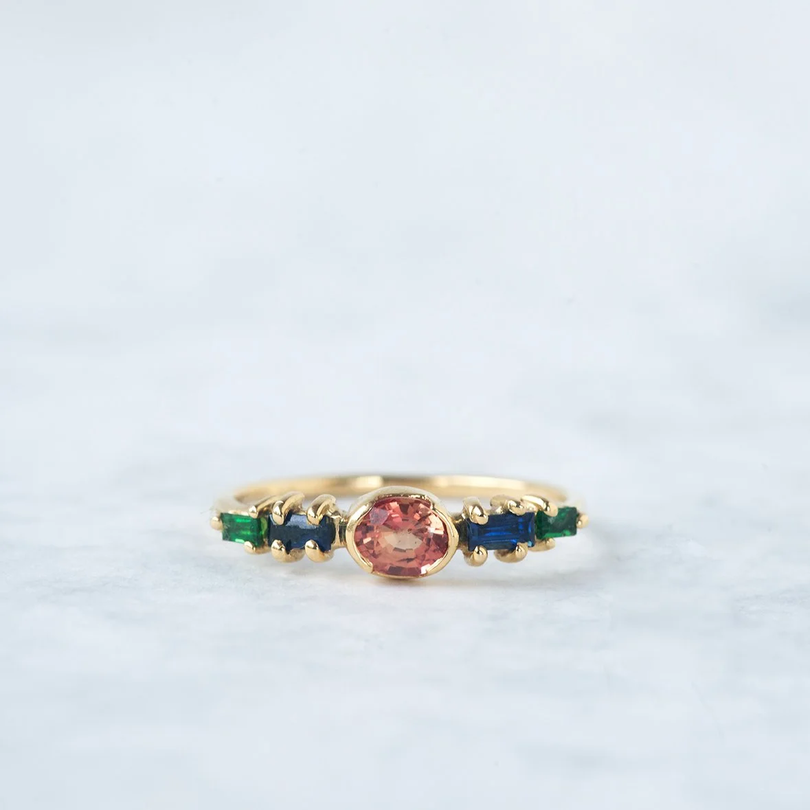 Alissa zafiro naranja, zafiro azul y tsavorita - oro 18kt