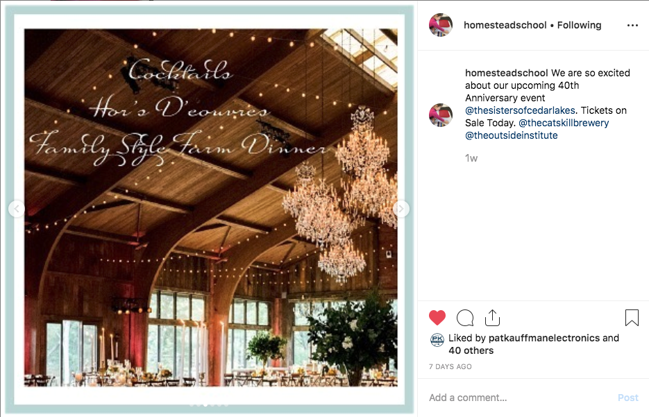 Instagram Series Post Image #3 of Homestead School’s upcoming 40th Anniversary Dinner.