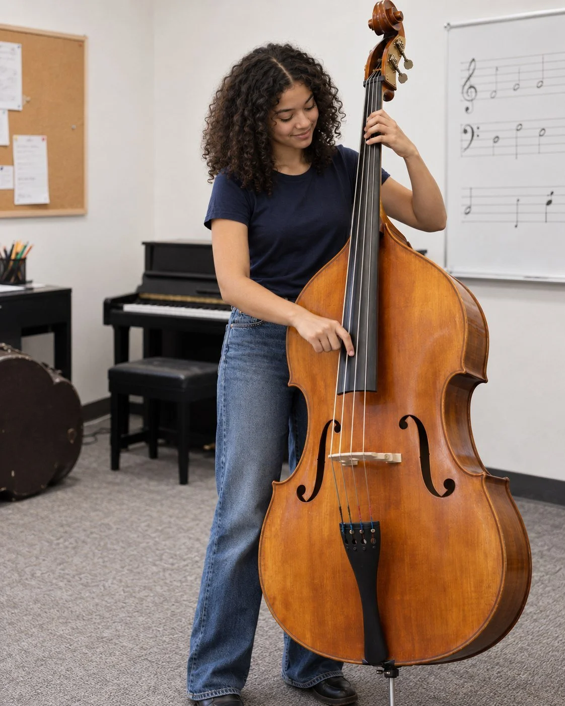 Illustrative student playing upright bass