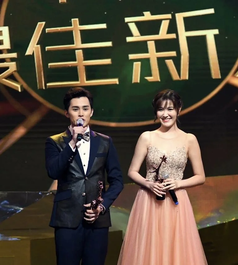 Moon in our fully beaded blush pink tulle gown attending the Starhub TV awards presentation in Singapore
