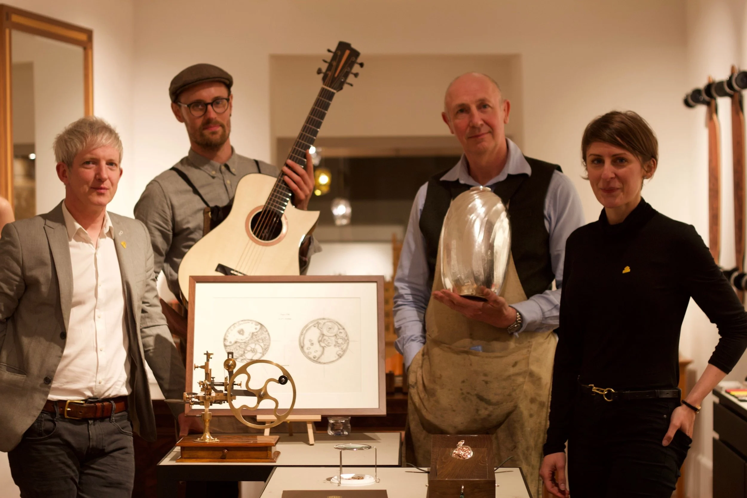 Linley Showroom with Horologists Craig and Rebecca Struthers, and Designer Silversmith Wayne Meeten.
