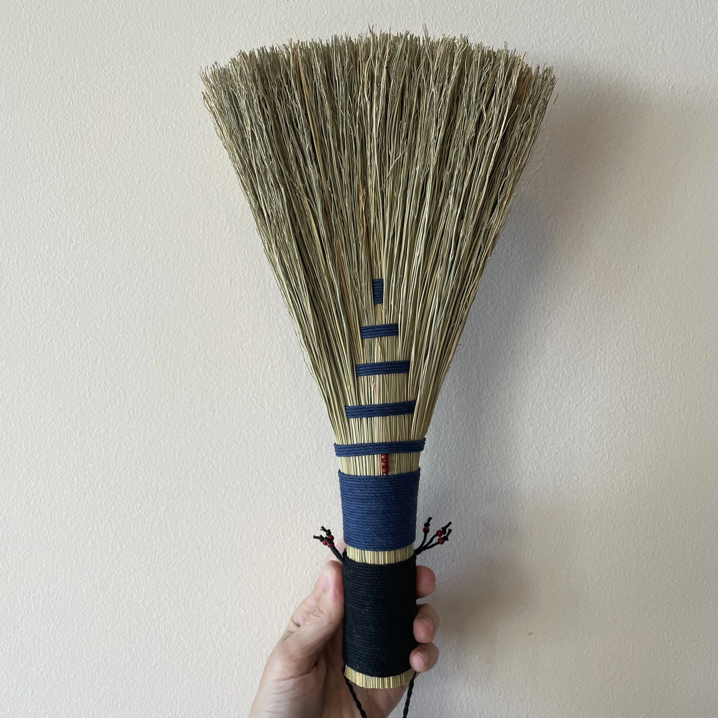 broomcorn broom, blue & black
