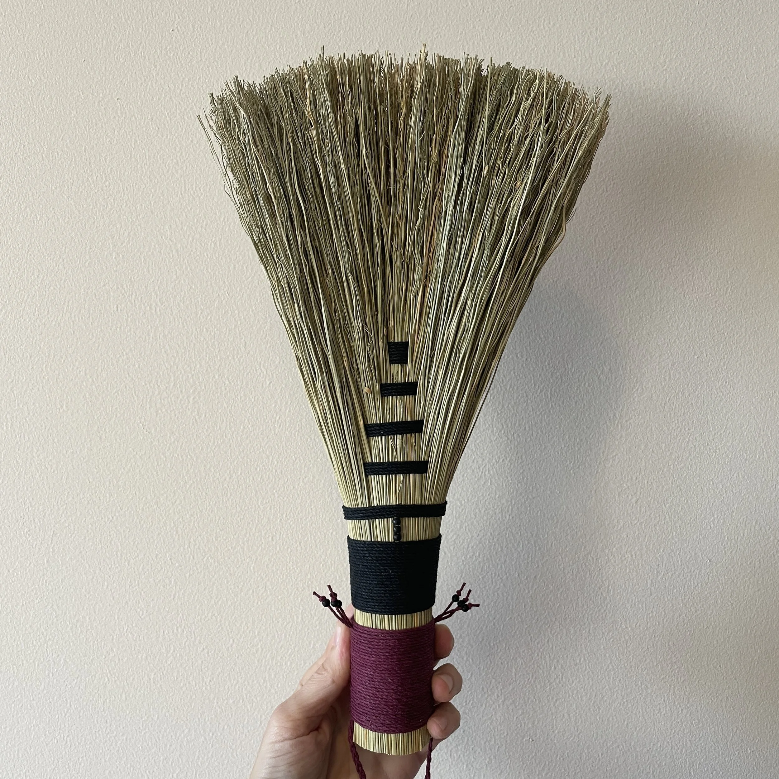 broomcorn broom, black & burgundy