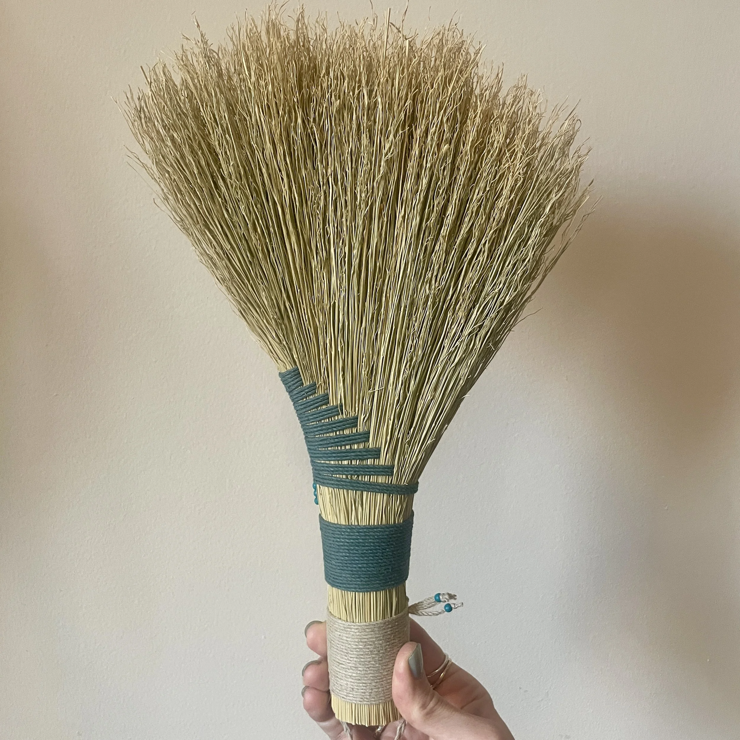 broomcorn broom, natural & green