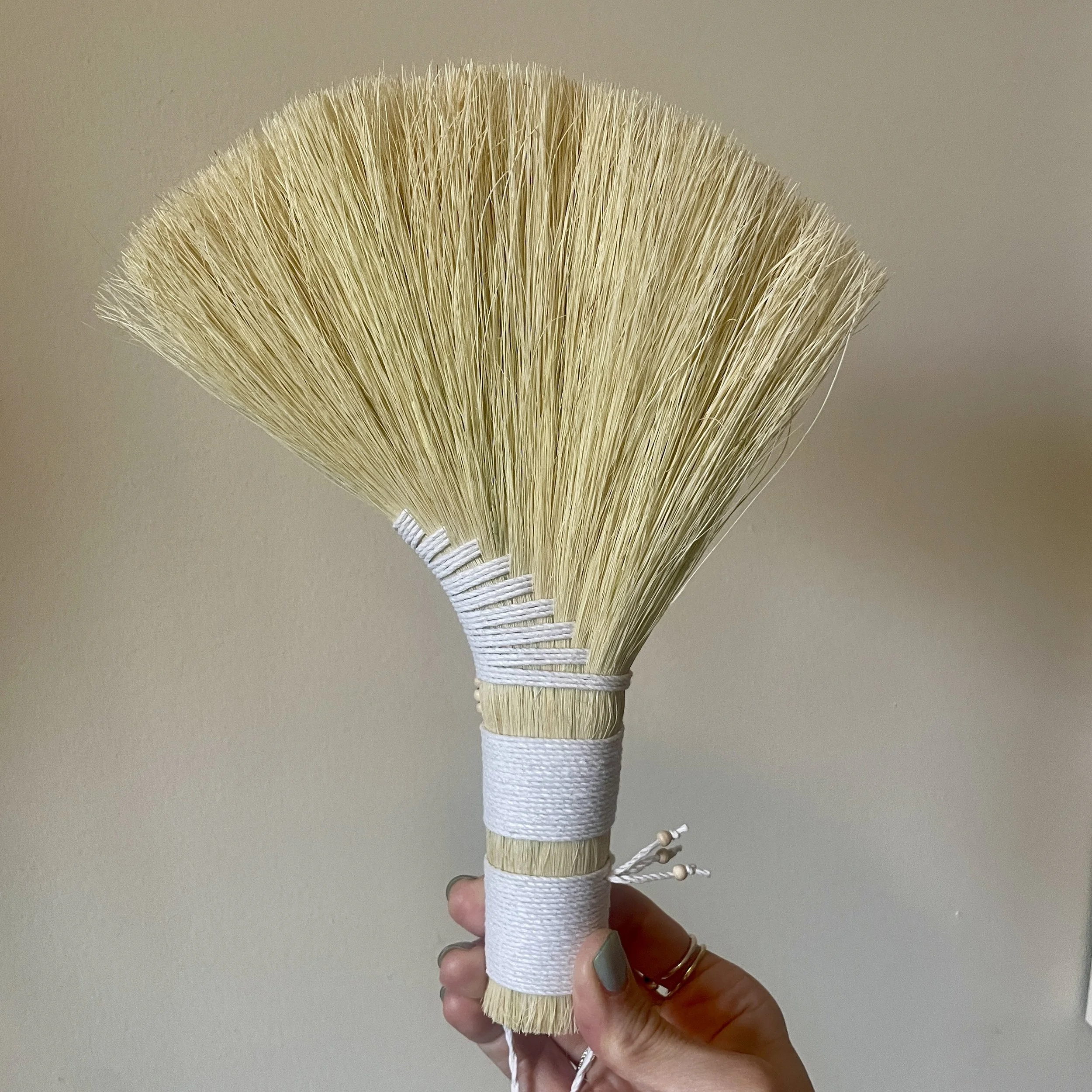 agave hand broom, white