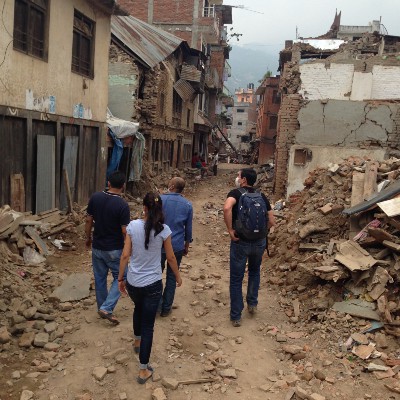 Author and Team walking through Sankhu