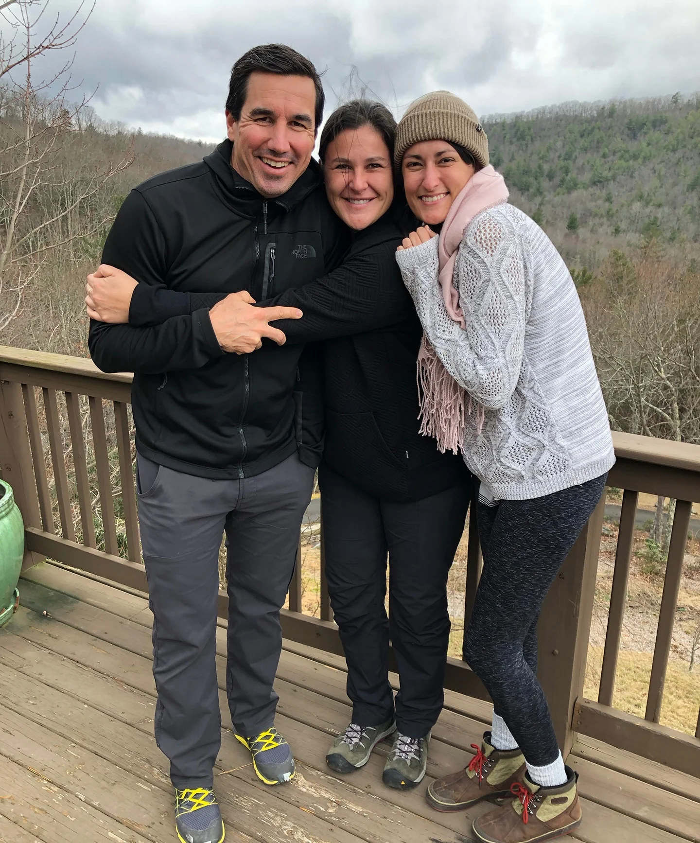 (From left) David Cuthbert, Lisa Merritt and Emily Hendrickson bundle up in the cool Tennessee mountains!