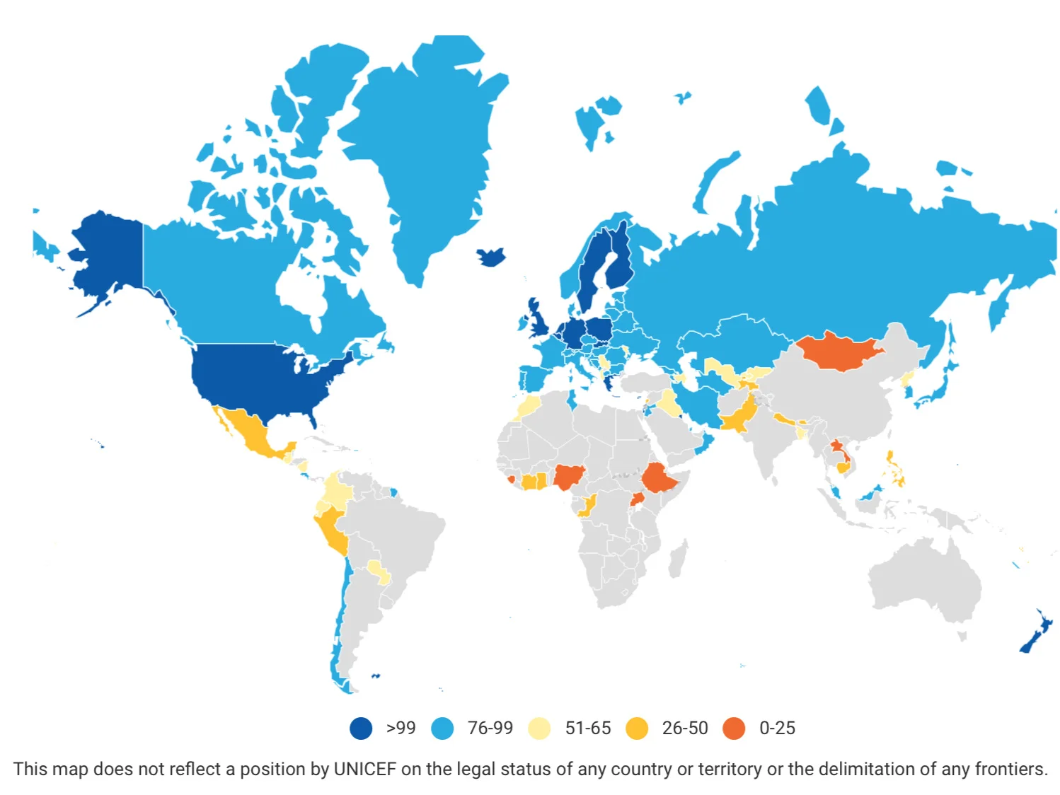 Clean water percentages from UNICEF.