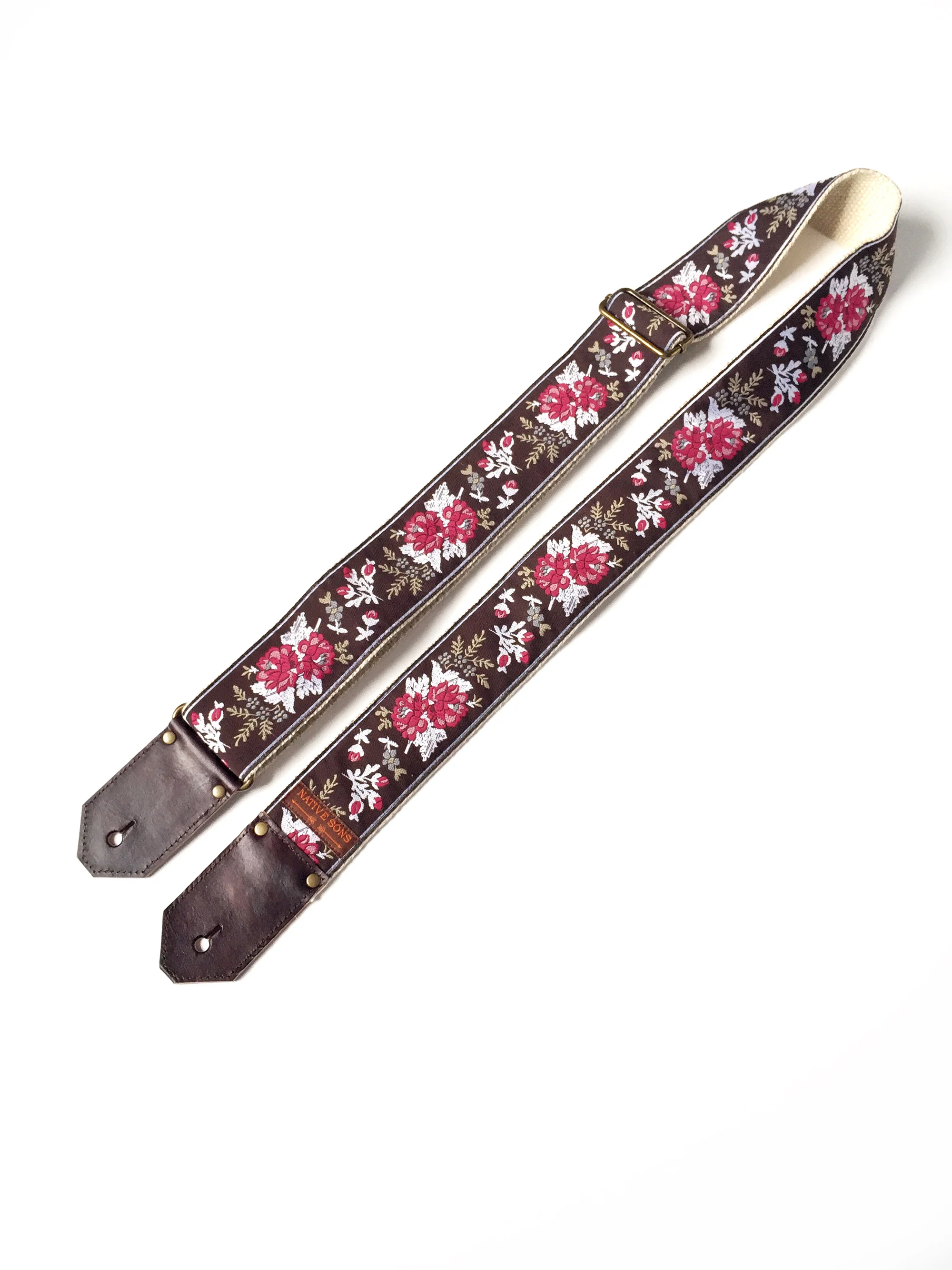 custom guitar strap with pink floral design