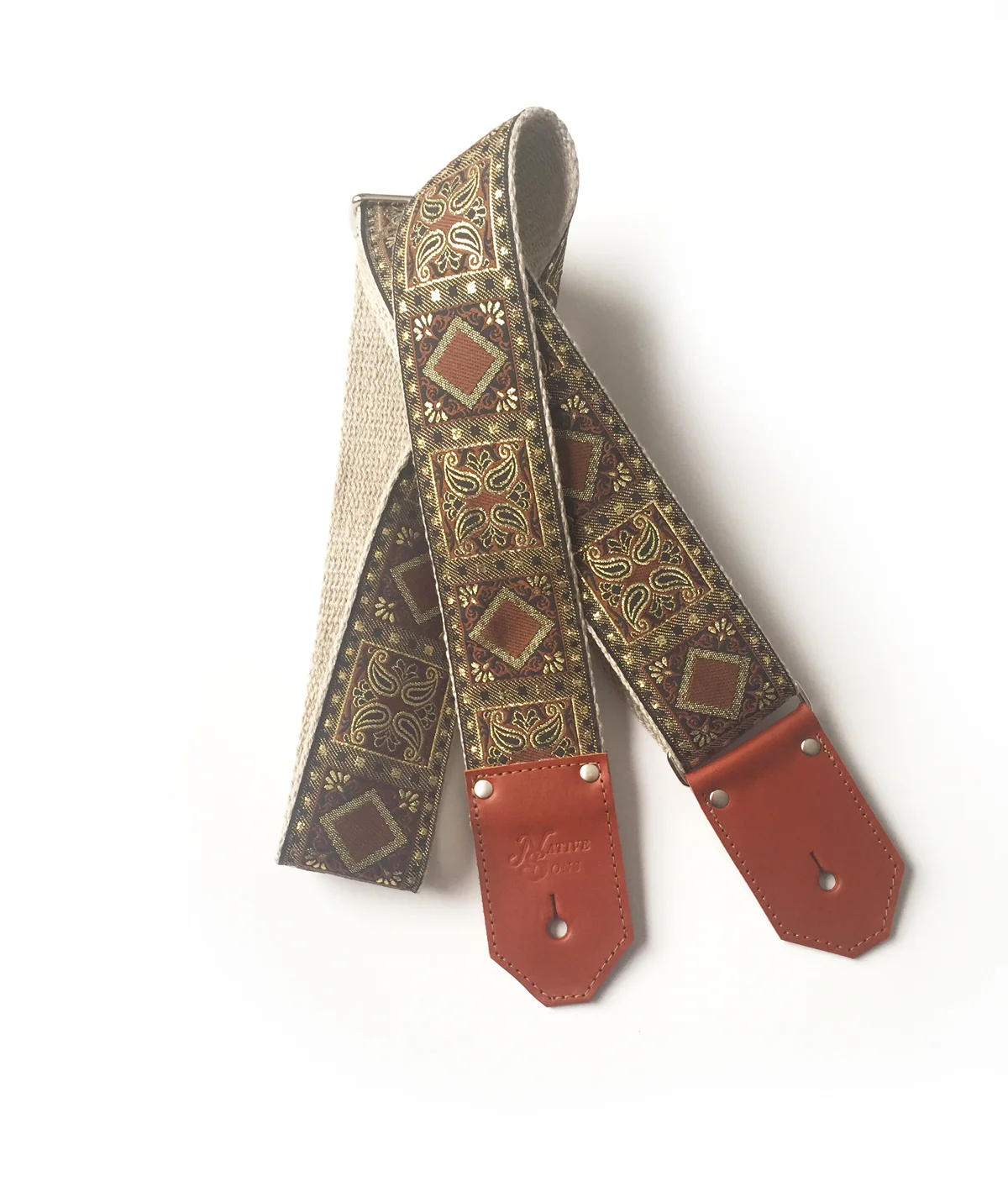 cool custom guitar strap with a gold pattern