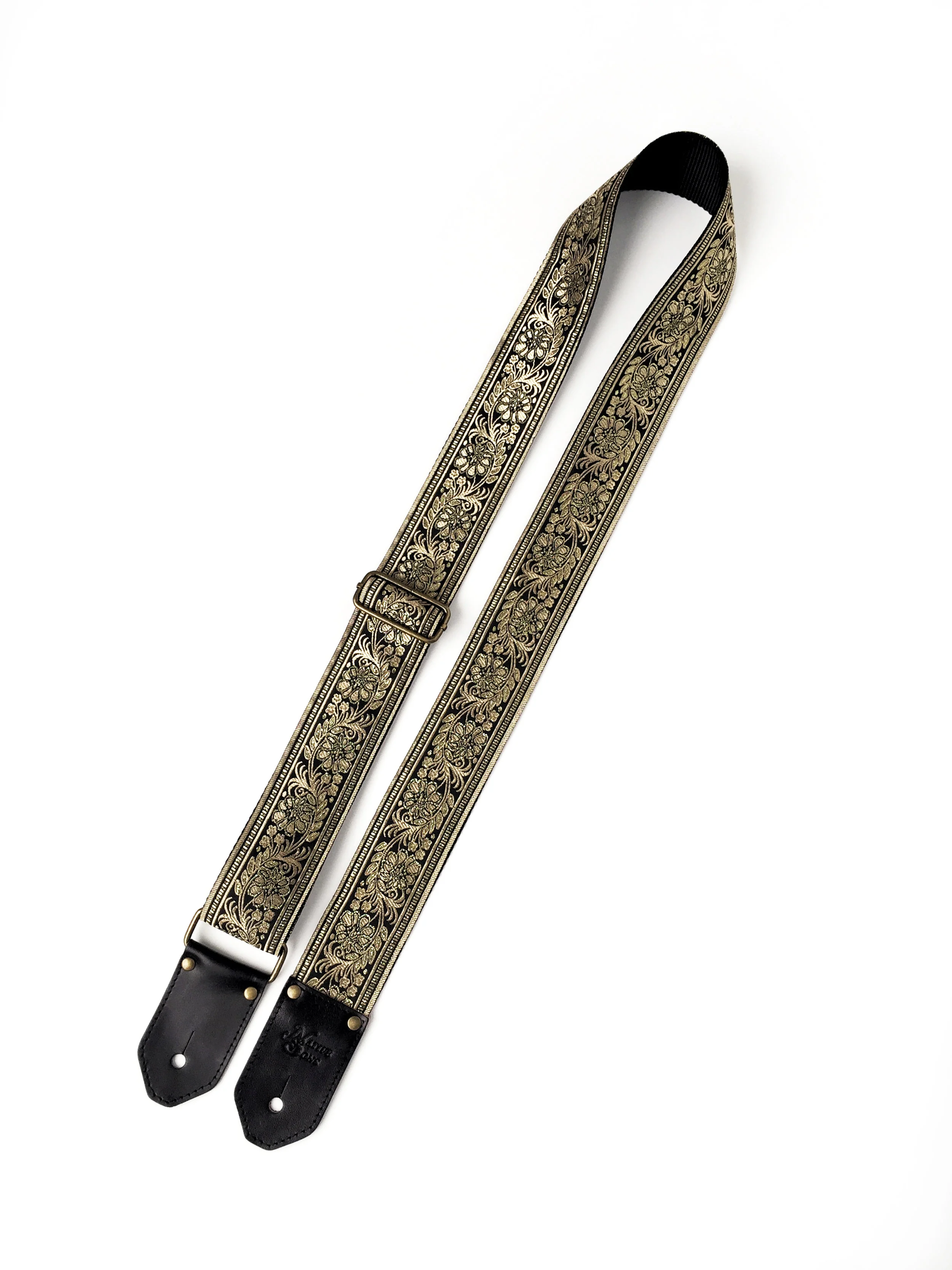 Floral guitar strap in black and gold